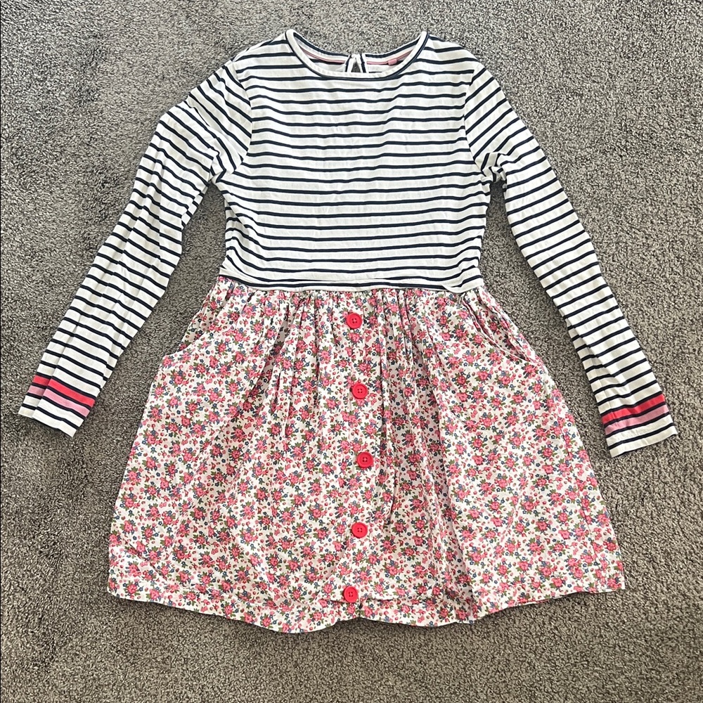 Mini Boden Black and Pink Striped Floral Dress